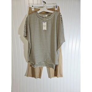 two-piece outfit is a matching set Khaki Striped Sz M